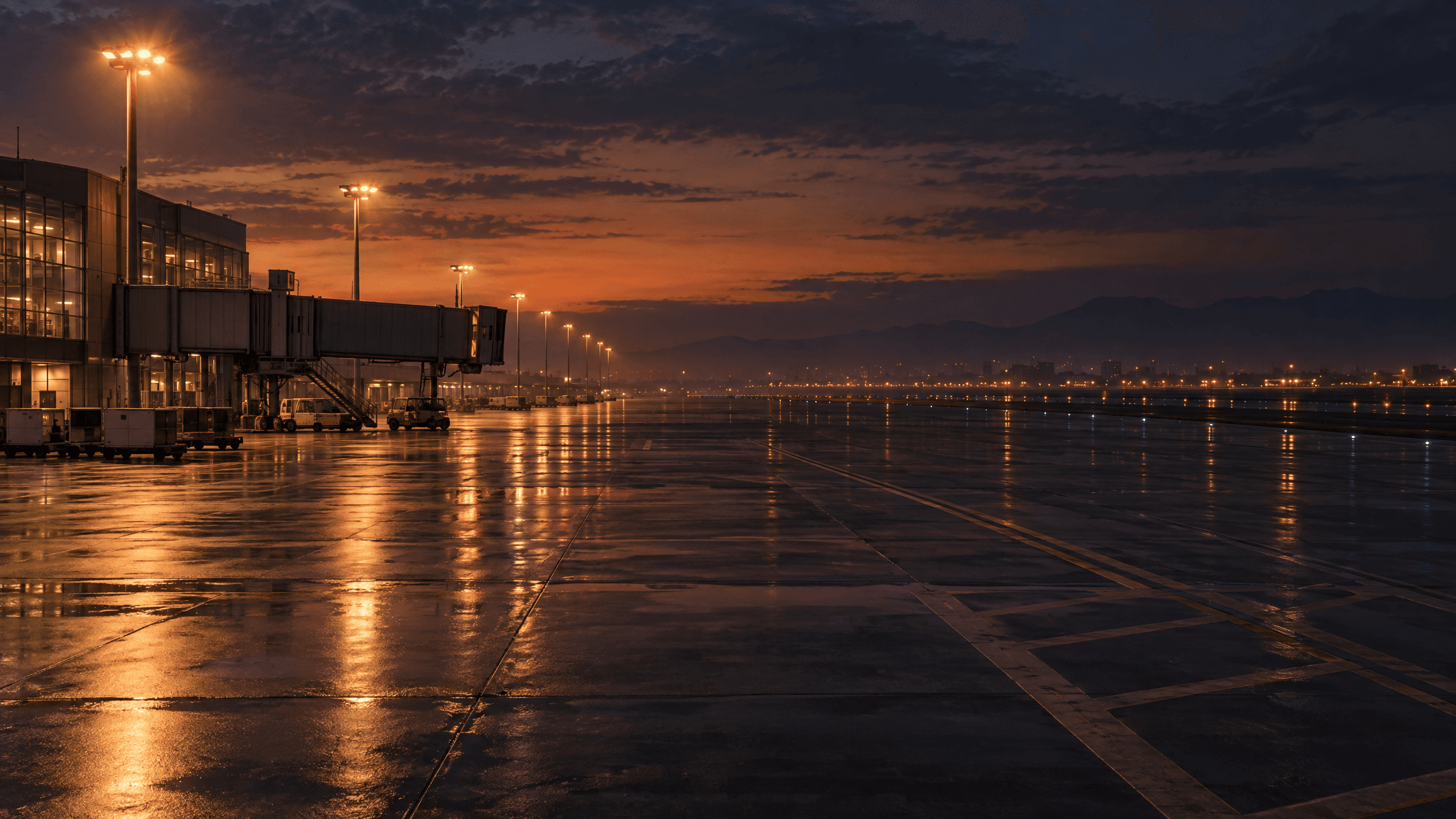 Tarmac de l'aéroport au crépuscule